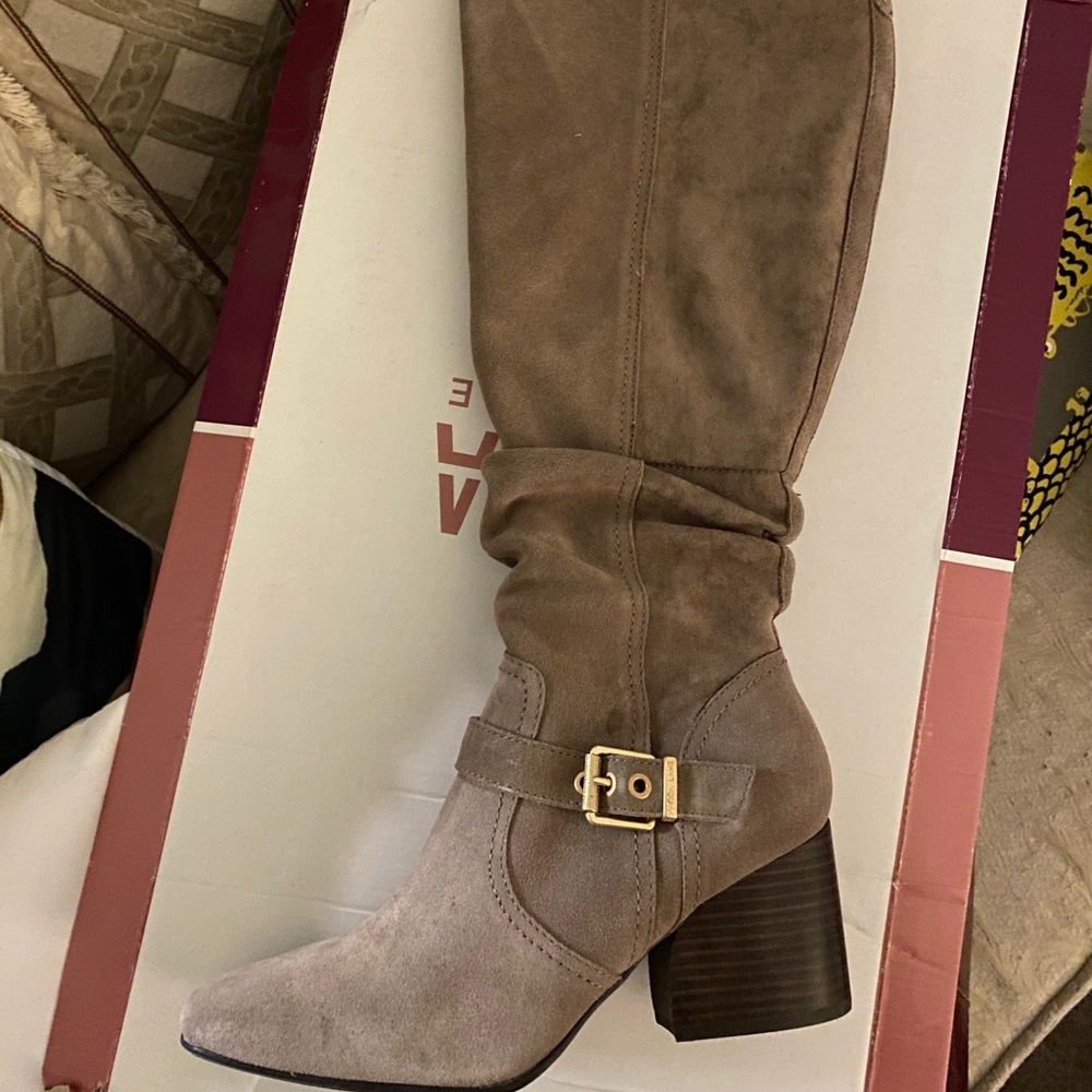 Beige faux suede knee high boots (Lucca Lane)